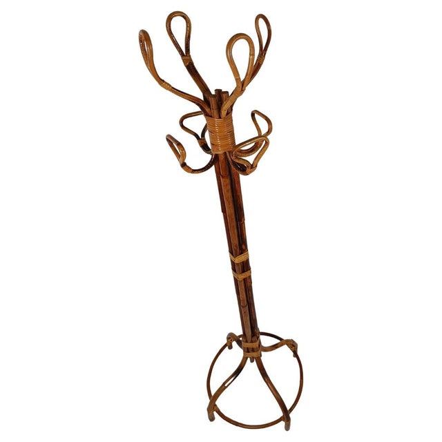 Mid-Century Bamboo Cane & Rattan Coat Rack Stand, Italy, 1950s For Sale - Image 18 of 18