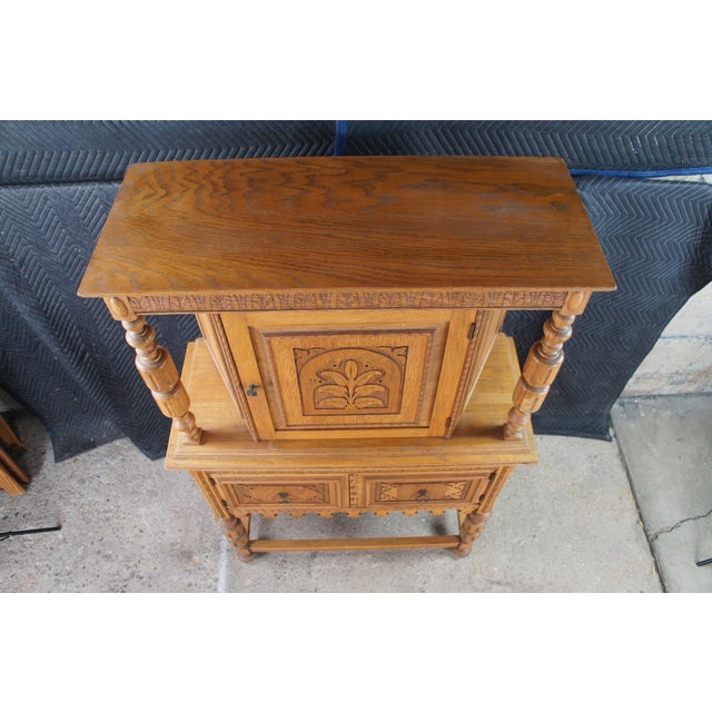 Late 20th Century Jacobean Revival Quartersawn Oak Court Cupboard China Cabinet Hutch 59" For Sale - Image 6 of 13