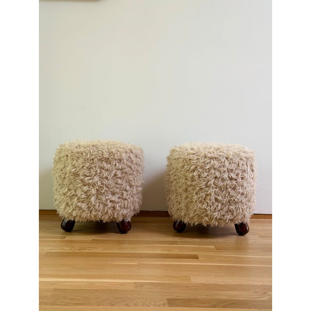 Mid-Century Modern 1970s Jean Royère Sculptural Round Taupe Ottomans - A Pair For Sale - Image 3 of 9