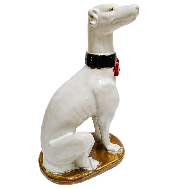 Hollywood Regency Mid-Century European Pottery Whippet Figurines - A Pair For Sale - Image 3 of 12