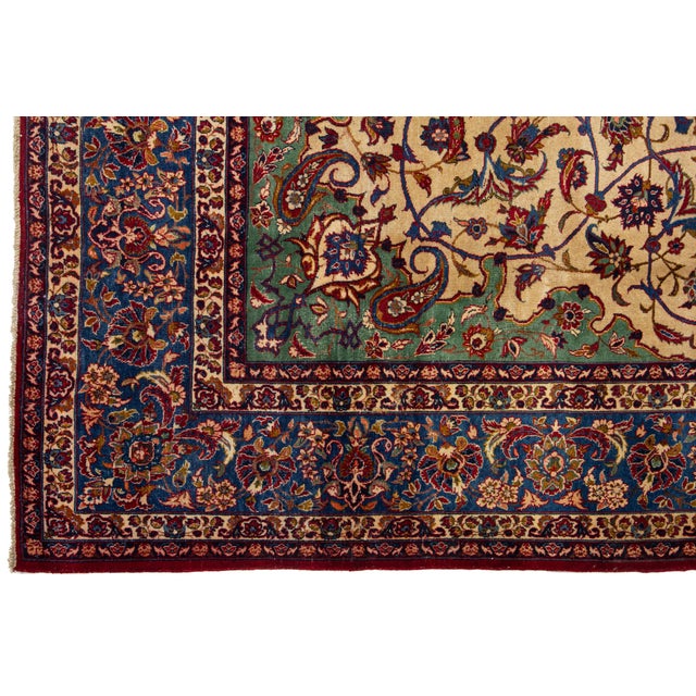 Green Antique Tabriz Persian Wool Rug Wth Rosette Motif For Sale In New York - Image 6 of 8
