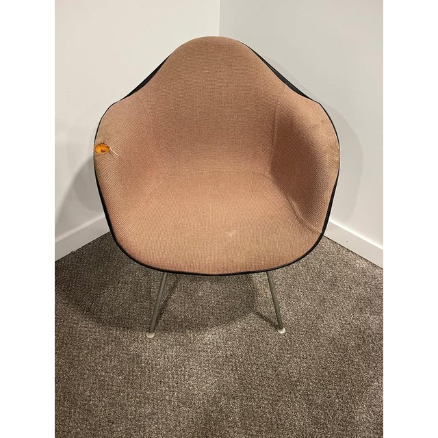 Mid-Century Modern 1970s Attributed to Eames Upholstered Molded Plastic Armchair For Sale - Image 3 of 5