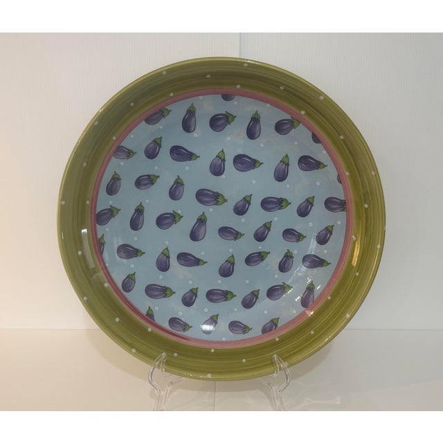 1990s Large Bois D’Arc Eggplant Serving Bowl by Heather Outlaw Kurpis for Essex Collection Portugal 14.5” For Sale - Image 10 of 12