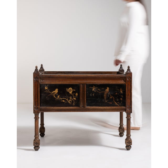Wood Napoleon III Jardinière with Floral and Bird Motifs, Second Empire Style, France, Circa 1880 For Sale - Image 7 of 15
