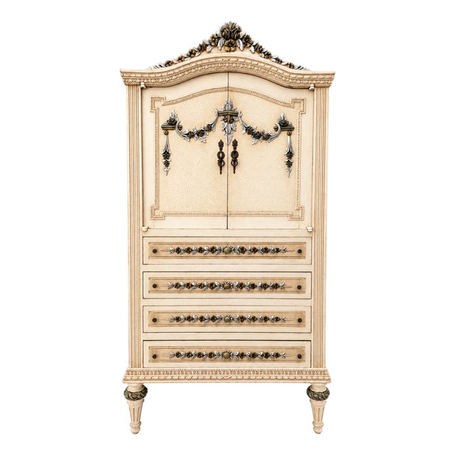 1920s French Provincial Louis XV Style Hand-Painted Jewelry Armoire/Lingerie Chest For Sale