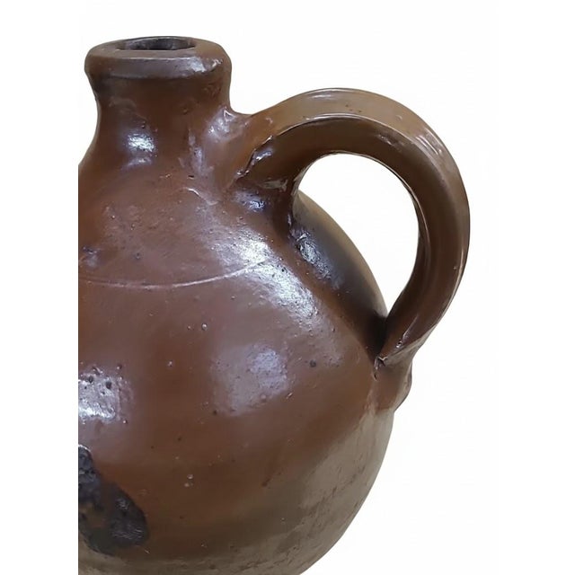 Antique Americana Primitive Redware Jug / Whiskey Jug — 9" Hand-Thrown For Sale - Image 6 of 14