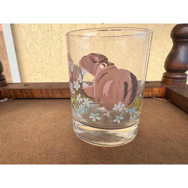 Glass 1960s Dorothy Thorpe Style Painted Hippos Glass For Sale - Image 7 of 8