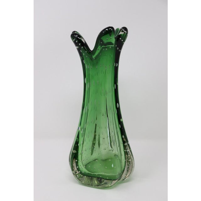 Italian Vase in Green Murano Art Glass, 1960s For Sale - Image 4 of 11