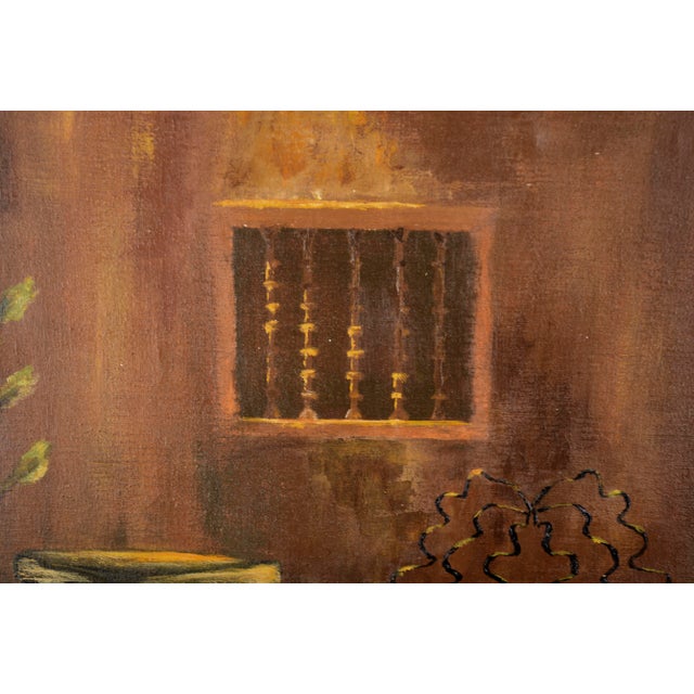 Mid 20th Century Courtyard With Fountain - Interior Landscape in Oil on Canvas by Muriel Kittock For Sale - Image 5 of 8