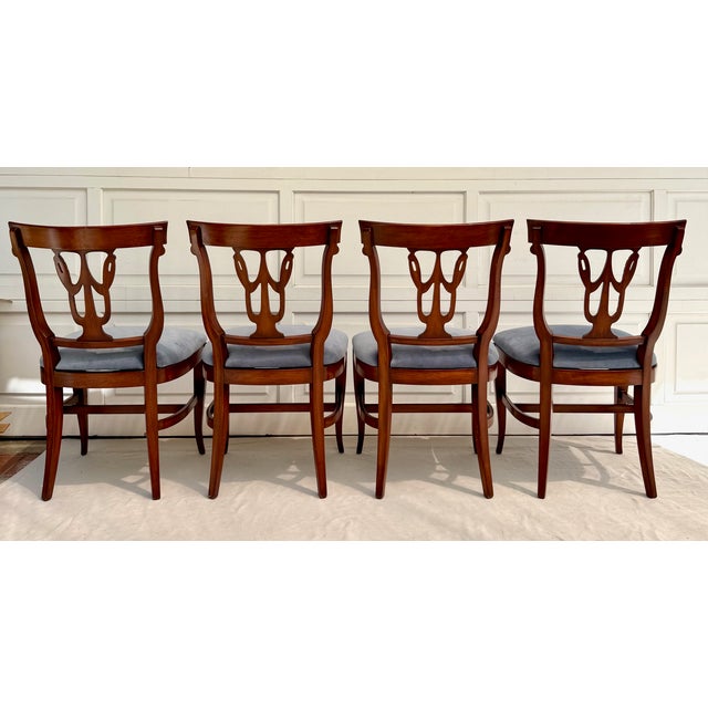 Set of 6 Neoclassical Dining Chairs With Carved Swag Backs, Blue Velvet Upholstery For Sale - Image 16 of 18