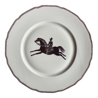 Large French Paris Porcelain Art Deco Charger Plate With Equestrian Silhouette of Horse & Rider Manner of Gio Ponti Signed Primavera For Sale