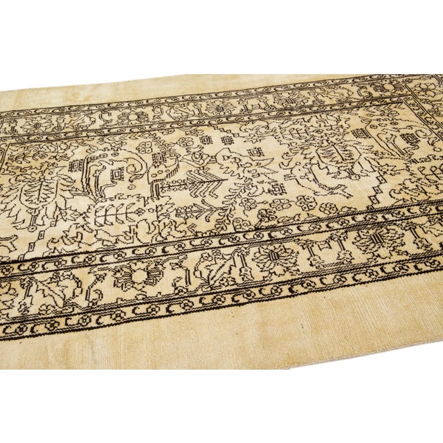 Transitional Style Handmade Beige Wool Rug With Allover Design For Sale In New York - Image 6 of 8