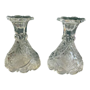 Vintage Cut Glass Candleholders, Set of Two
