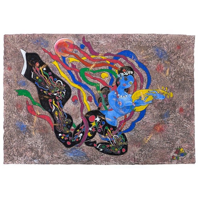 Original mixed media (acrylics, oil, watercolor) on handmade rice paper. Hand signed and dated lower right by Jiang...