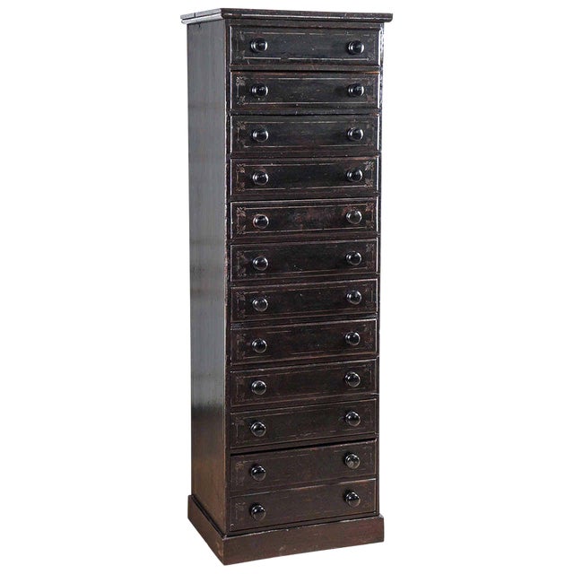 English Painted Pine Eleven-Drawer Tall Chest For Sale