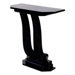 Art Deco Console in Black High-Gloss Lacquer with Chrome, 1930s For Sale