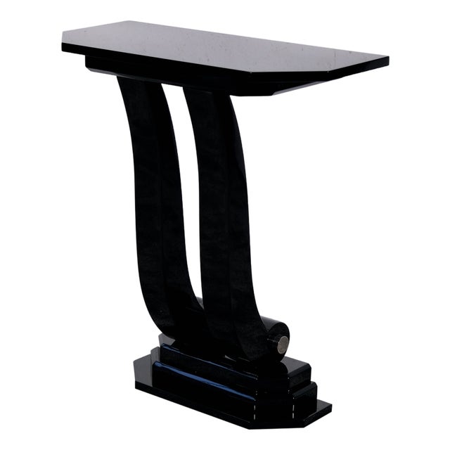 Art Deco Console in Black High-Gloss Lacquer with Chrome, 1930s For Sale