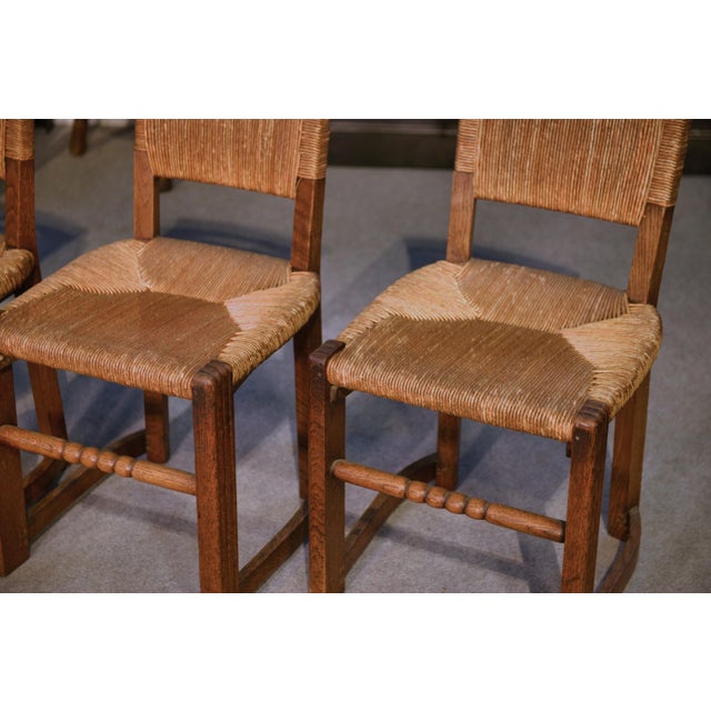 Oak and Rush Chairs in the style of Charles Dudouyt, 1950s, Set of 5 For Sale - Image 12 of 18