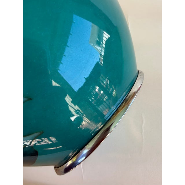Ceramic Mid 20th Century Ando Cloissone Vase Teal & Yellow Chrysanthemum For Sale - Image 7 of 10