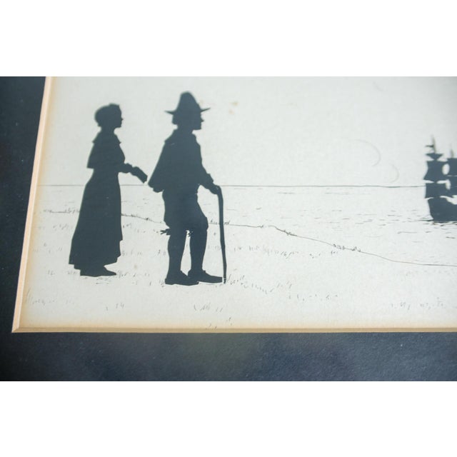 Antique Pilgrim Silhouette C. 1920 Framed Cut Paper & Ink Art, Signed Provenance Judge Charles Barker Wheeler, New York Supreme Court For Sale - Image 9 of 11