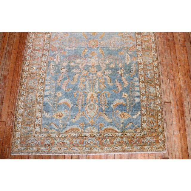 Early 20th Century Zabihi Collection Sky Blue Peach Persian Sarouk Accent Rug - 4'3" x 6'7" For Sale In New York - Image 6 of 10