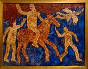 Lionel Kalish, Surrealist Oil Painting Circus Horse Scene Lionel Kalish Fantasy Scene New York, 1961