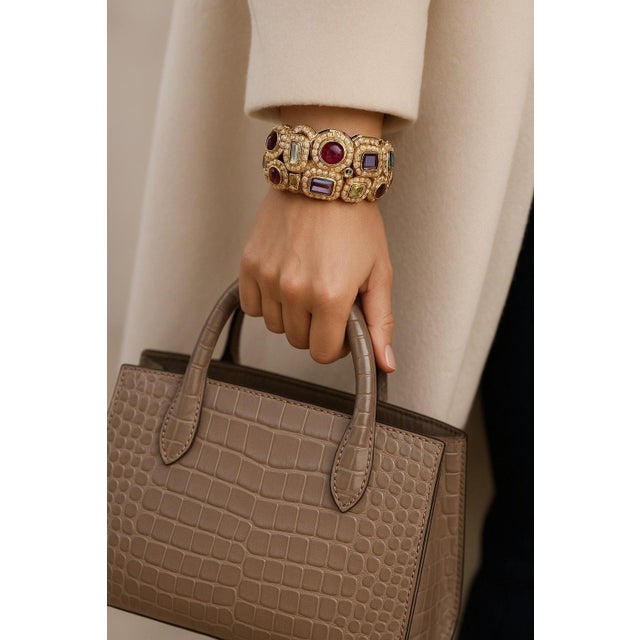 Gemstone Bochic “Capri” Vintage Ruby & Sapphire Bangle Set In 18K Gold & Silver For Sale - Image 7 of 15