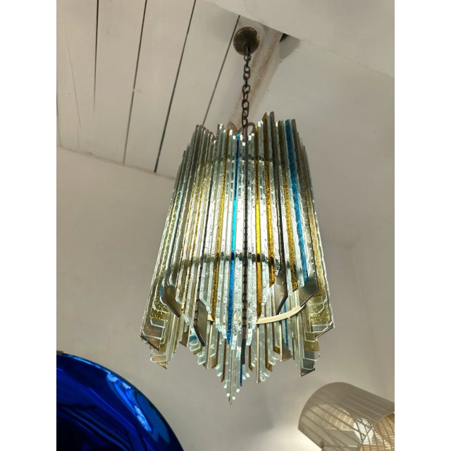 Biancardi and Jordan Hammered Glass Wrought Iron Pendant Lighting by Biancardi Jordan, Italy, 1970s For Sale - Image 4 of 12