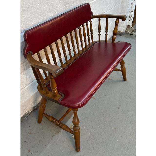 Vintage Farmhouse Windsor-Style Spindle Bench For Sale - Image 4 of 8