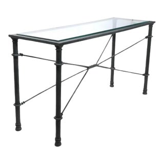 Mid Century Iron and Glass Console Table For Sale