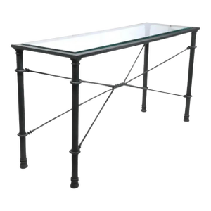 Mid Century Iron and Glass Console Table