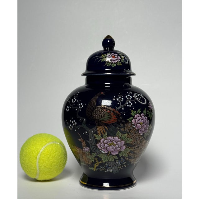 Metal Vintage Japanese Asian Cobalt Blue LIdded Ginger Jar, Cobalt Blue, Lavender, Gold For Sale - Image 7 of 12
