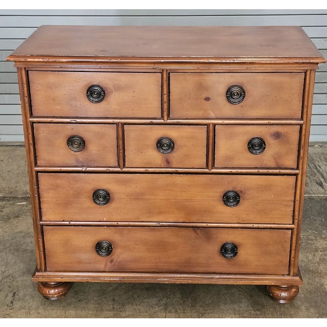 Late 20th Century Late 20th Century Baker Furniture Milling Roads Knotty Pine Chest of Drawers Ebonized Highlights For Sale - Image 5 of 9