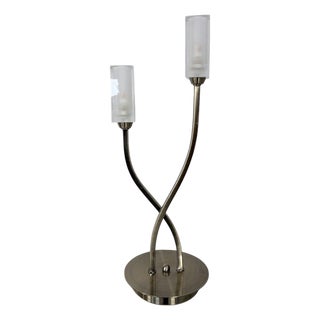 Vintage Twin-Arm Table Lamp with Frosted Glass Shades For Sale
