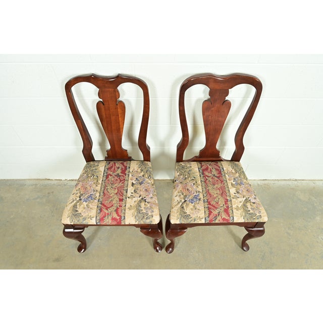 1980s Baker Furniture Style Queen Anne Solid Cherry Wood Side Chairs or Dining Chairs, Pair For Sale - Image 5 of 13