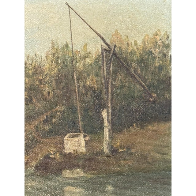 Vintage Original Landscape Oil Painting on Canvas, Waterfront Cottage Scene For Sale - Image 4 of 5