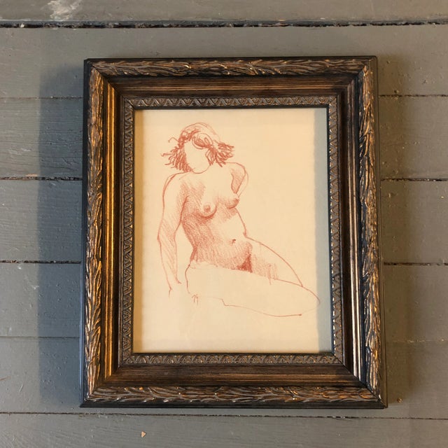 Original Vintage Female Nude Sepia Study Drawing Framed For Sale - Image 4 of 4