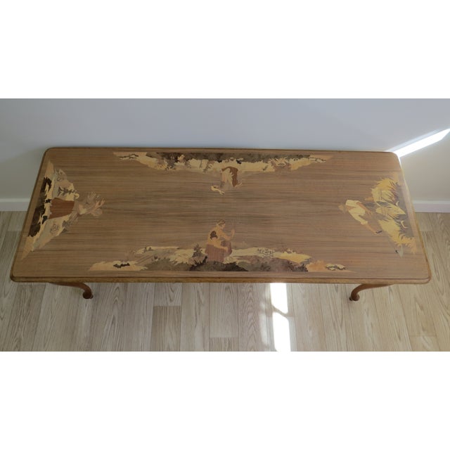 Vintage BUCHSCHMID GRETAUX BG Marquetry Wood Inlay 4 Seasons German Coffee Table 51" across x 19.75" wide x 19.5" tall...