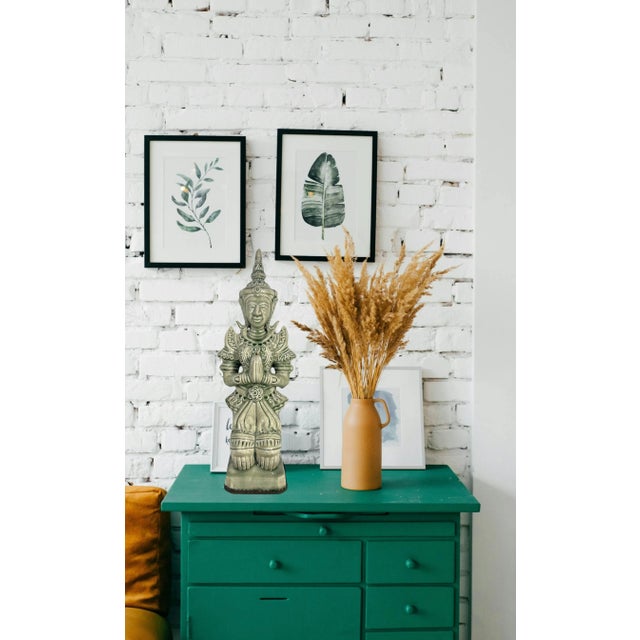 Large Jade Green Celadon Crackle Glaze Angel Figure, Kneeling Tappanom (Thailand) For Sale - Image 11 of 12