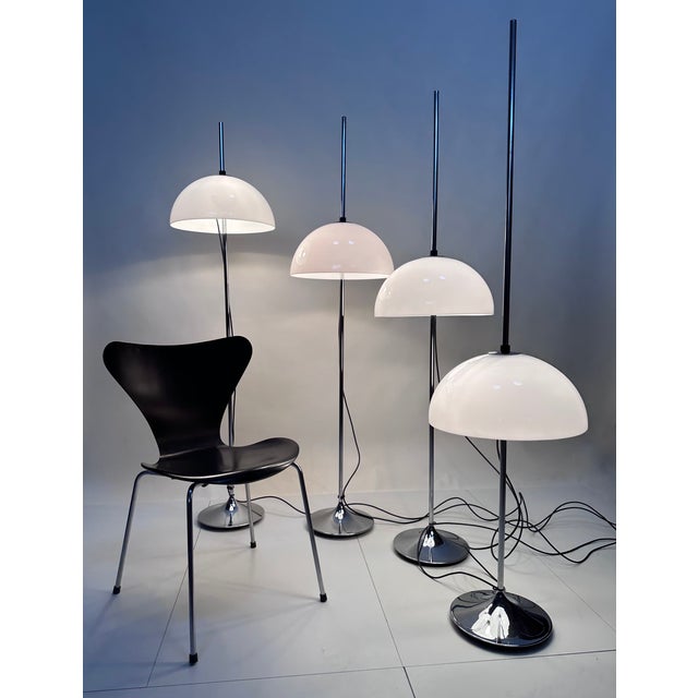 Height-Adjustable Mushroom Floor Lights with Chromed Tulip Bases by Frank Bentler for Wila Leuchten, West Germany, 1960s, Set of 4 For Sale - Image 11 of 18