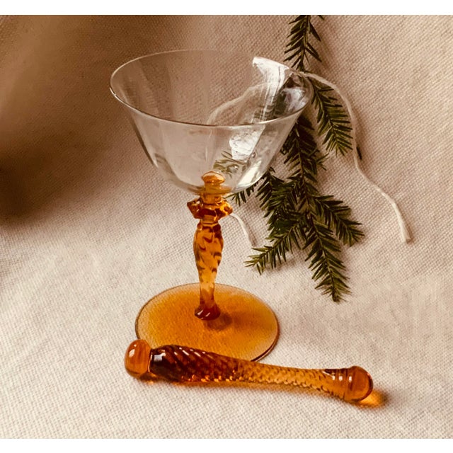 1930s Cambridge Glass Amber Cocktail Muddlers Pair - Art Deco Barware For Sale - Image 6 of 9