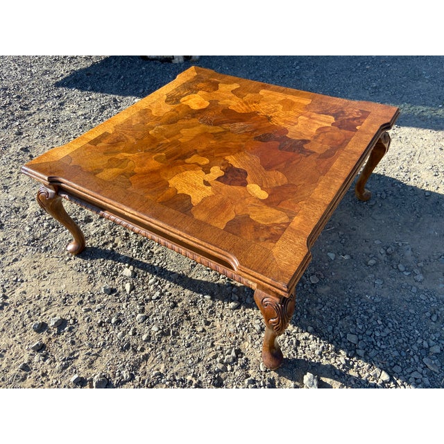 Henredon Vintage Mid Century Modern French Provincial Parquetry Burl Wood Coffee Table For Sale - Image 4 of 18