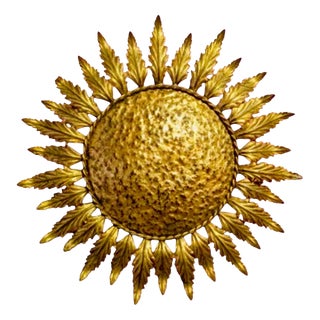 Large Spanish Crown Sunburst Fixture in Gilt Metal, 1950 For Sale