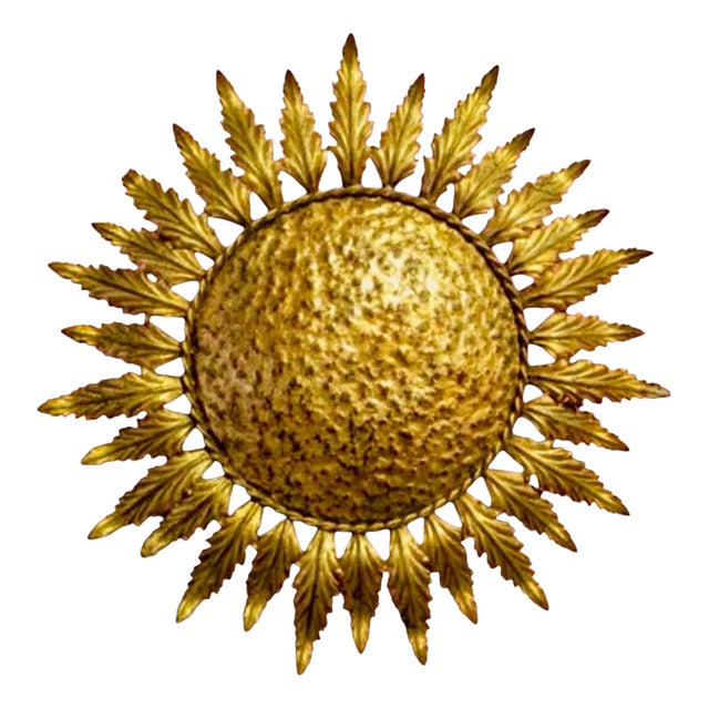 Large Spanish Crown Sunburst Fixture in Gilt Metal, 1950 For Sale
