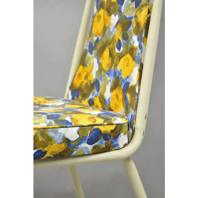 Vintage Retro Atomic Era Metal Kitchen Dining Chairs W/ Blue Yellow Flowers Pair For Sale - Image 9 of 12