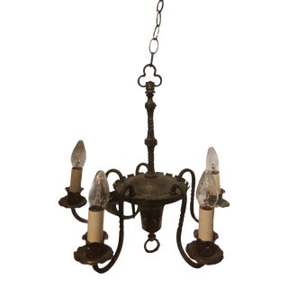 Lodge Style Vintage Victorian Castle Hunting Hand Wrought and Hammered Brass Chandelier For Sale