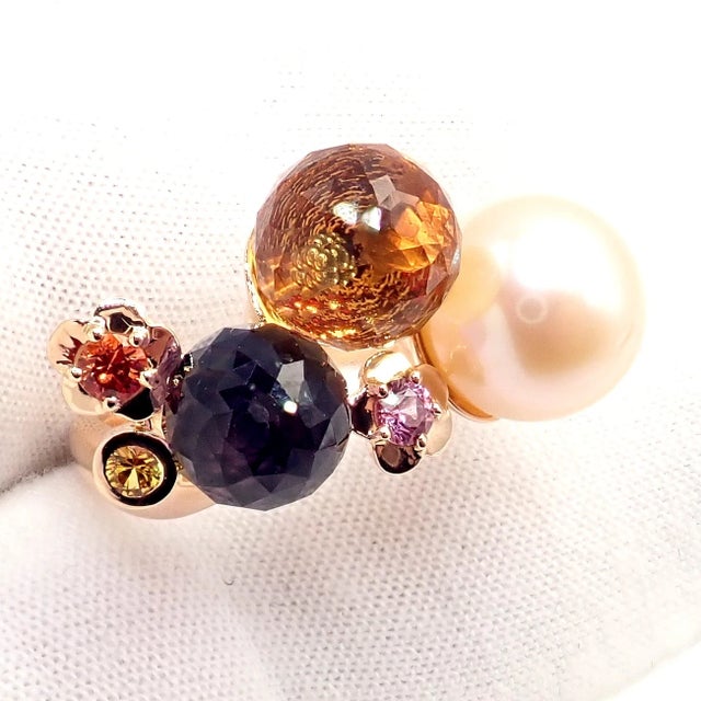 Chanel Mademoiselle Rose Gold Diamond Amethyst Citrine Ring, Size 5.75 For Sale - Image 10 of 11