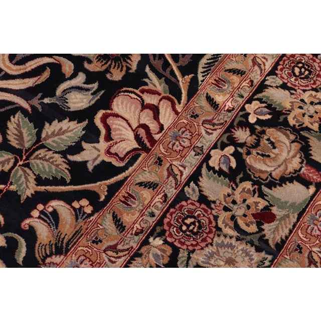 Shabby Chic 1990's Floral Pak-Persian Black/Green Wool Rug - 8'2'' X 10'4'' For Sale In New York - Image 6 of 9