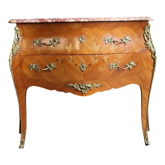 Antique French Louis XV Marble Top Bombe Chest For Sale