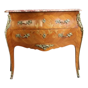 Antique French Louis XV Marble Top Bombe Chest